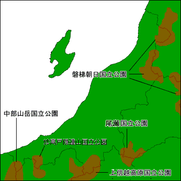 新潟県内国立公園配置図