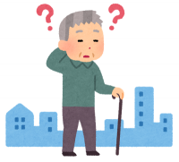 認知症で町を徘徊するおじいさんのイラスト
