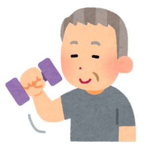 ダンベルで筋トレをするおじいさんのイラスト