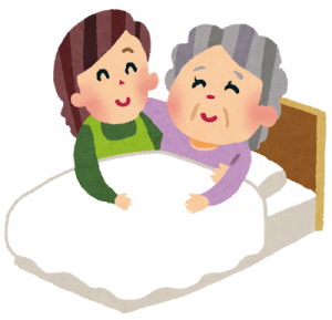 介護を受けるおばあさんのイラスト