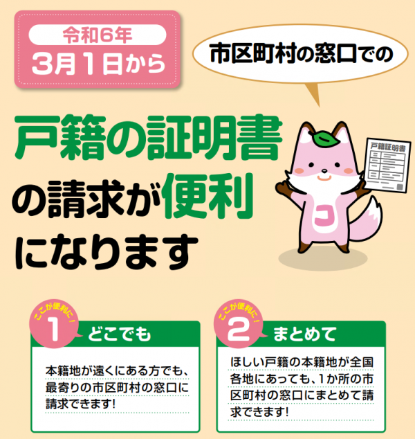 戸籍の証明書の請求が便利になるチラシ画像
