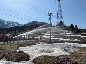 消防署・消防団の連携した放水訓練