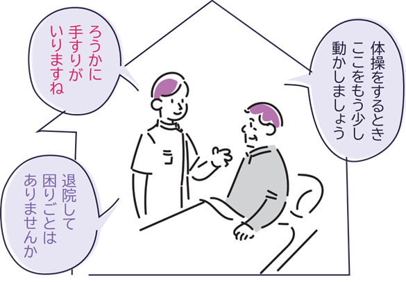 自宅でリハビリ専門職に助言を受けるイラスト