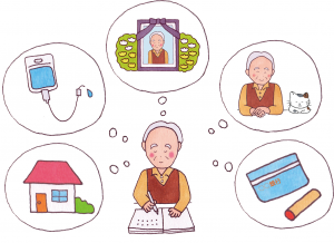 終末期医療や死後のことについて考えをまとめる高齢者
