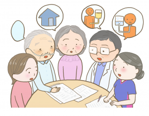 終末期医療やケアについて話し合うイラスト