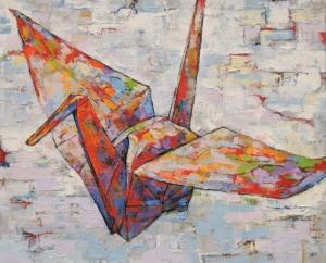 絵画部門の奨励賞です。折り鶴が描かれた絵です。