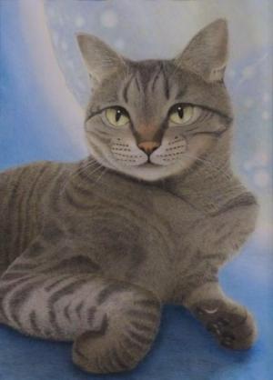 絵画部門の佳作です。月を背景にした猫の絵です。