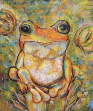 絵画部門の佳作です。黄色の蛙が描かれた絵です。