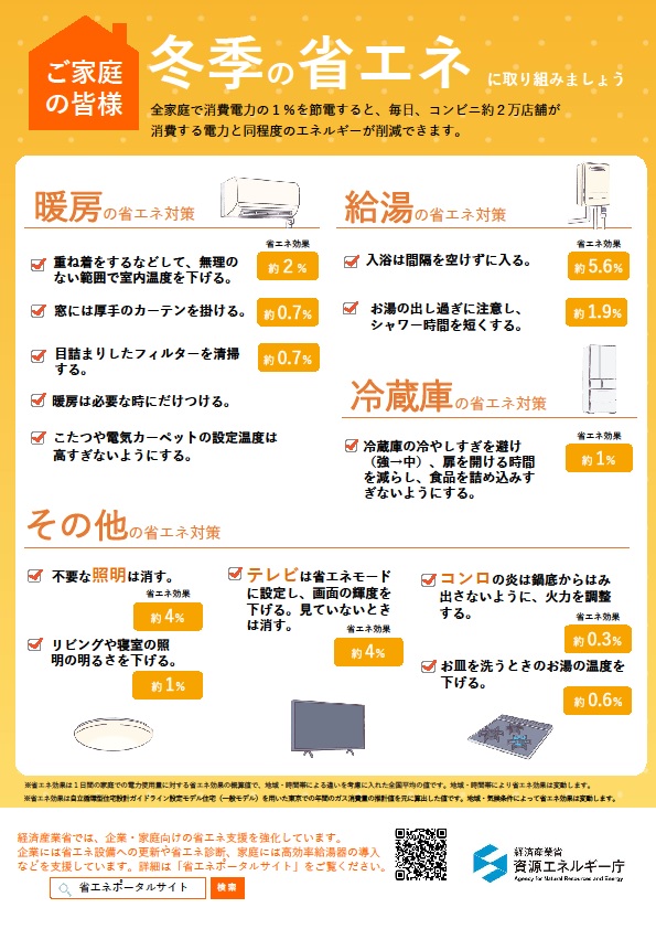 冬季の省エネに取り組みましょう(ご家庭用)